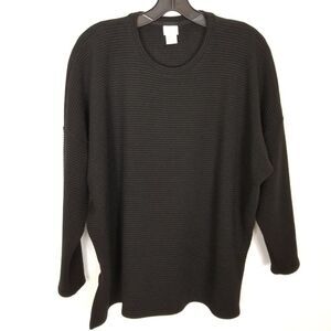 Chico's Women Ribbed Pullover Sweater Sz L Black Bat Sleeve Casual Office